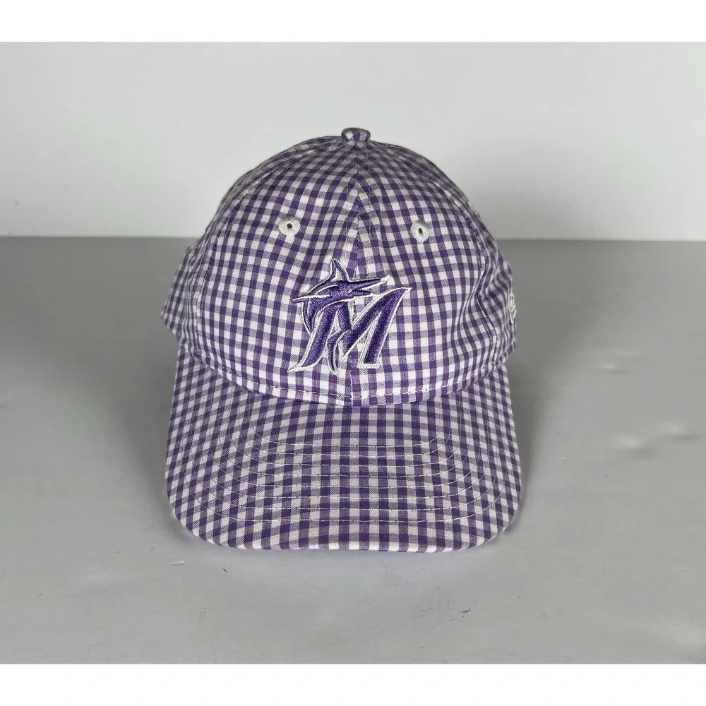 New Era Youth Miami Marlins Purple White Checked 9Twenty Adjustable Hat Girls